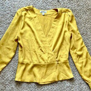 Express Satin Wrap Yellow Top (Never Worn)